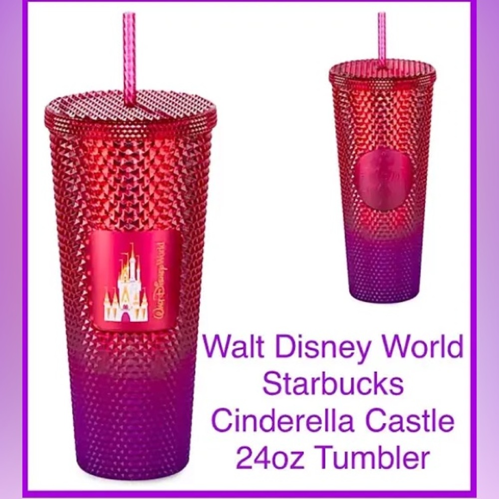 Disney Parks Starbucks Tumbler with Straw- Cinderella Castle Pink Purple Ombre